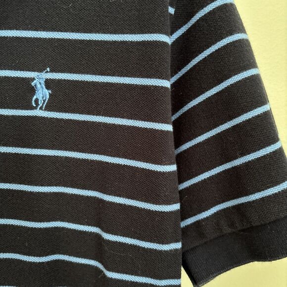 Polo Ralph Lauren Y2K Designer Cotton Prepster SoHo Striped Blue Polo Shirt SzL - Picture 3 of 4